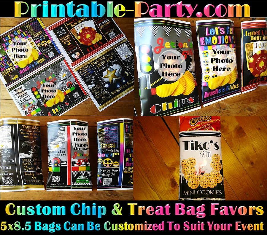 Printable Custom Party Favor Bags | Custom Chip Bags | Personalized Treat Pouch